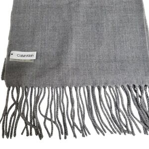 Calvin Klein Women's Gray Scarf with Fringe Soft One Size MSRP $40